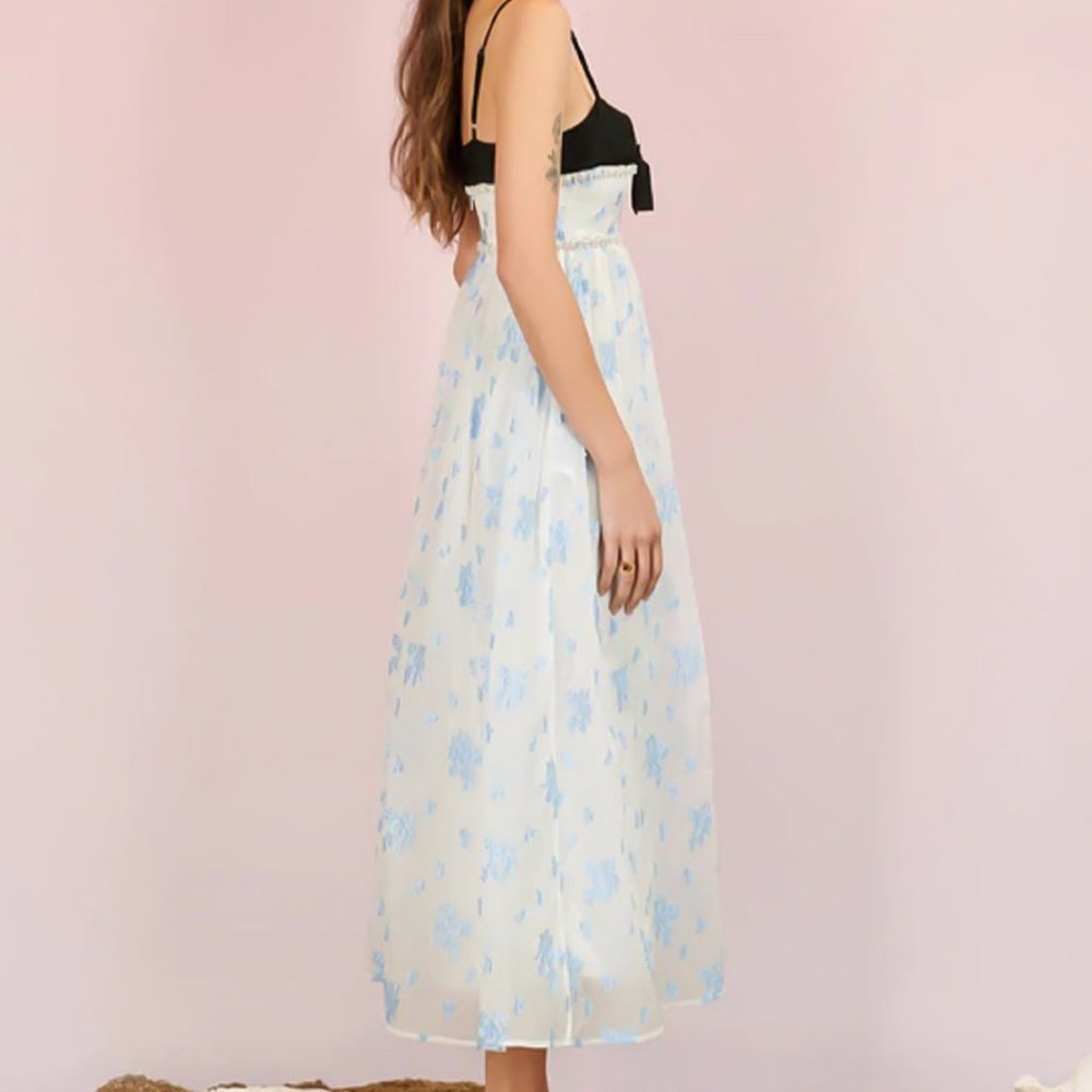 DREAM Sister Jane Ocean Blues Cami Dress Floral Organza Midi White Blue